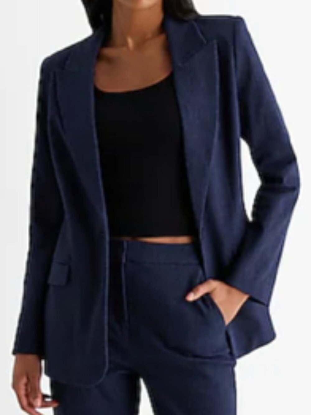 Express Editor Navy Heather Denim Stretch Twill Blazer